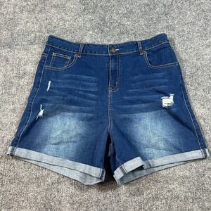 Pinkmarco‎ Denim Shorts Womens Extra Large Blue Distressed High Rise Cuffed Hem